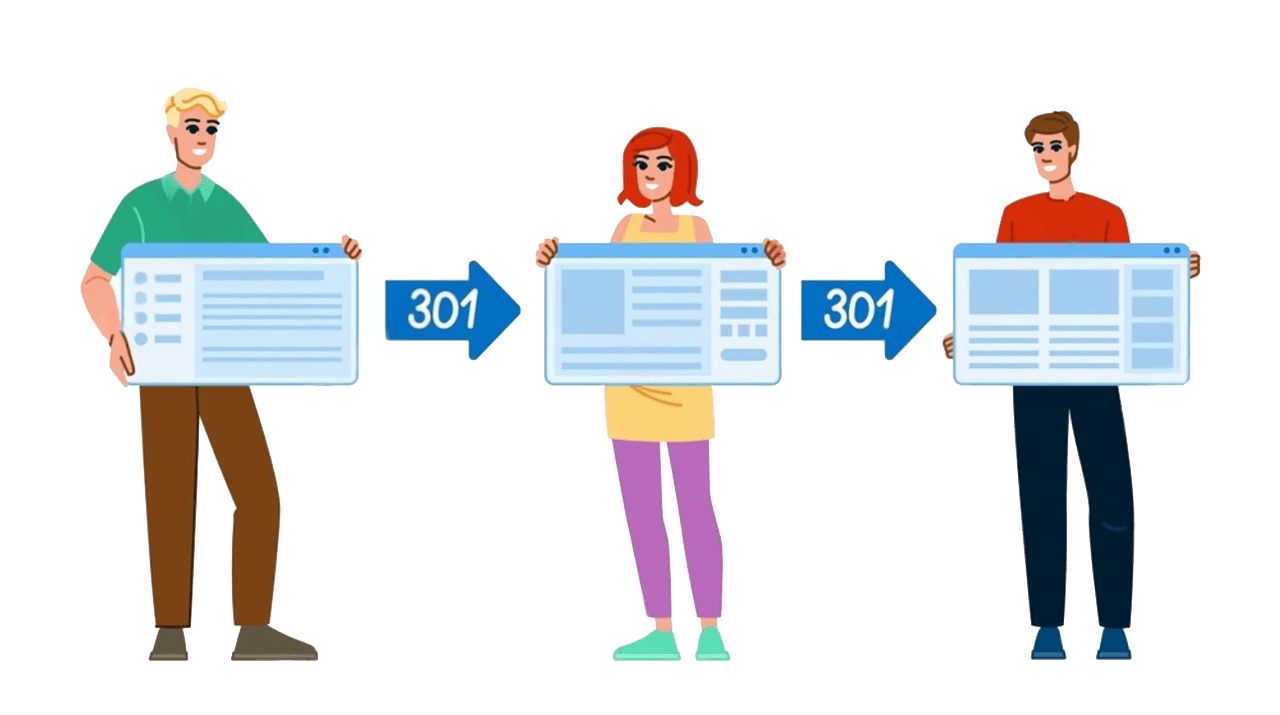 cartoon illustration vector to present the example of redirect chains