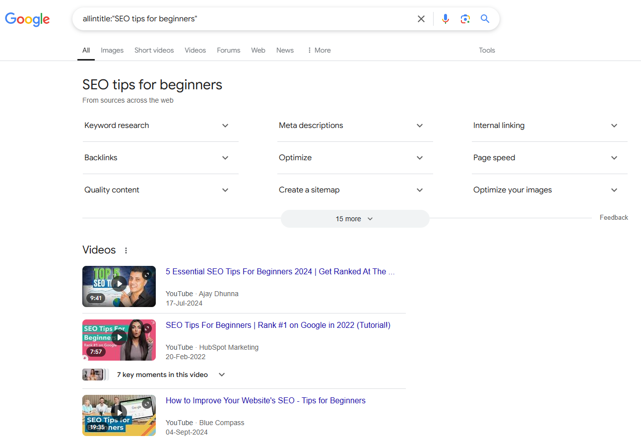 allintitle:SEO tips for beginners