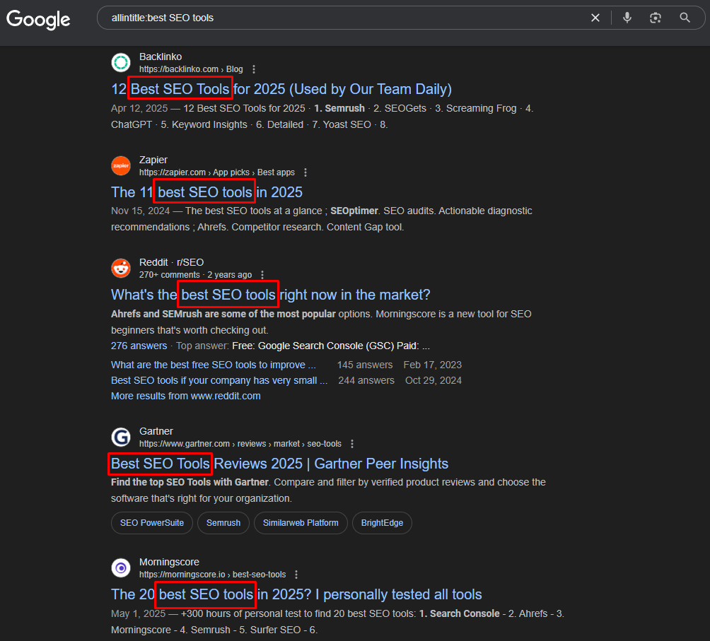 example of google search with allintitle