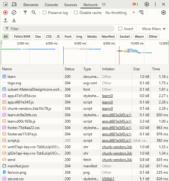network tab in DevTools for checking 503 error